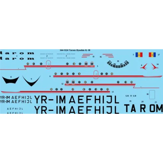 26decals 144-1124 1/144 Tarom Early Ilyushin Il-18 Laser Decal