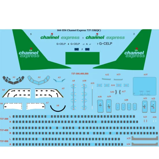 26decals 144-1154 1/144 Channel Express Boeing 737-300f Laser Decal