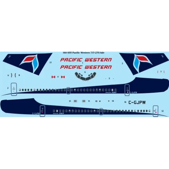 26decals 144-1155 1/144 Pacific Western Boeing 737-200 Laser Decal