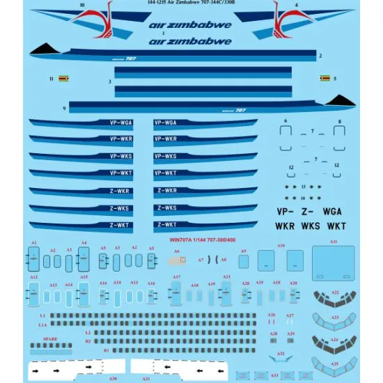 26decals 144-1215 1/144 Air Zimbabwe Delivery Boeing 707-320b/C Laser Decal