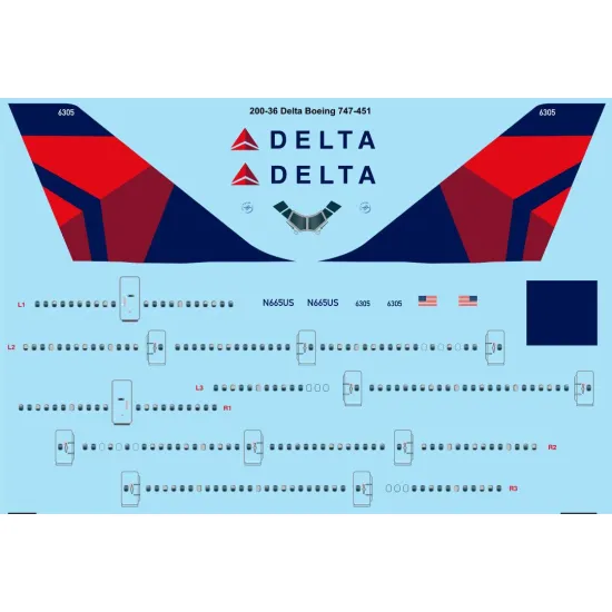26decals 200-36 1/200 Delta New Boeing 747-400 Laser Decal