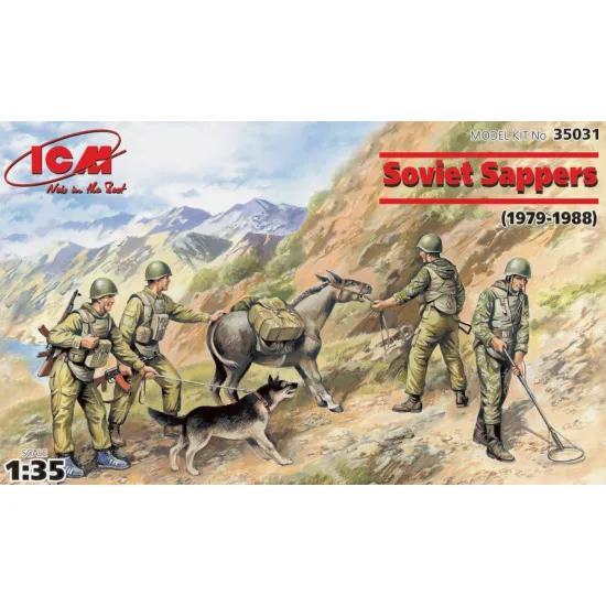 Icm 35031 1/35 Soviet Sappers 3 Soldiers 1 Sapper Donkey Figure Dog