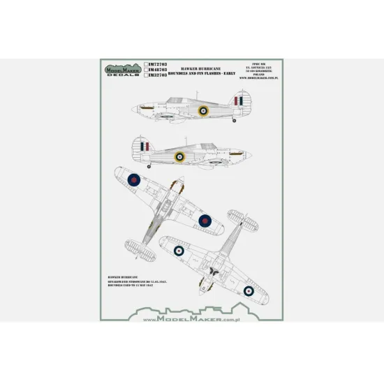 Modelmaker Im72703 1/72 Mask Decal Hawker Hurricane Roundels Fin Flashes Early