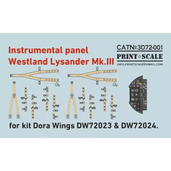 Print Scale 3d72-001 1/72 Instrumental Panel Westland Lysander Mk 3