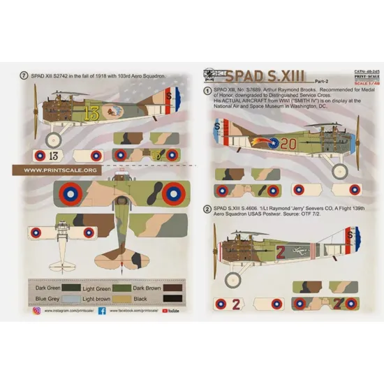 Print Scale 48-245 1/48 Spad Xlll Part 2 Decal For Aircraft