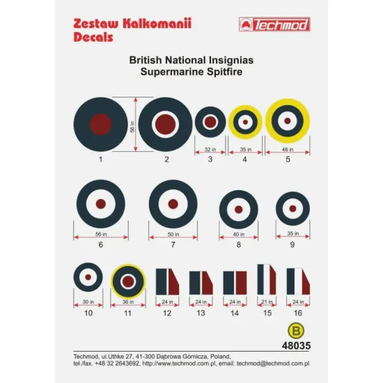 Techmod 48035 1/48 British National Insignias - Supermarine Spitfire Wet Decal