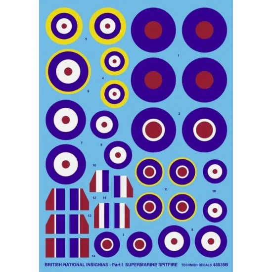 Techmod 48035 1/48 British National Insignias - Supermarine Spitfire Wet Decal