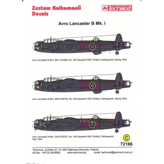 Techmod 72166 1/72 Avro Lancaster B Mk I Decal For Aircraft