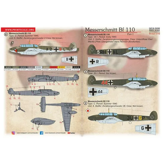 Print Scale 72-538 1/72 Messerschmitt Bf-110 Part 1