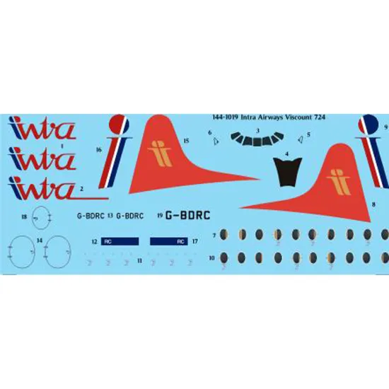 26decals 144-1019 1/144 Intra Airways Jersey Vickers Viscount 700 Laser Decal
