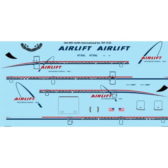 26decals 144-1091 1/144 Airlift International Boeing 707-320c Laser Decal
