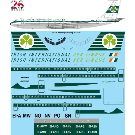 26decals 72-116 1/72 Aer Lingus Boeing 707-320c Decal For Aircraft