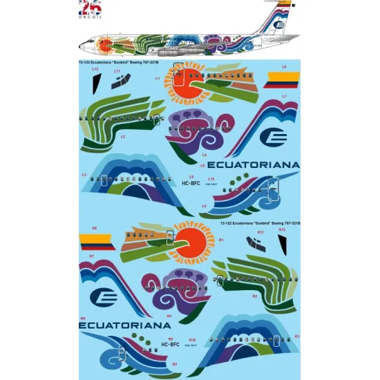 26decals 72-122 1/72 Ecuatoriana Sunbird Boeing 707-320b Decal For Aircraft