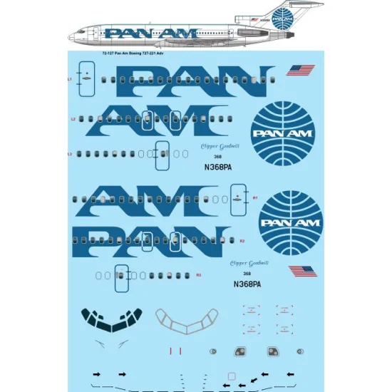 26decals 72-127 1/72 Pan Am Billboard Boeing 727-200 Decal For Aircraft