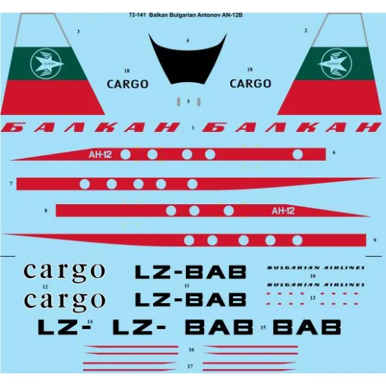 26decals 72-141 1/72 Balkan Later Antonov An-12 Decal For Aircraft