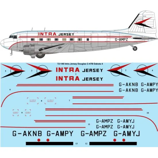 26decals 72-146 1/72 Intra Jersey C-47 Decal For Aircraft