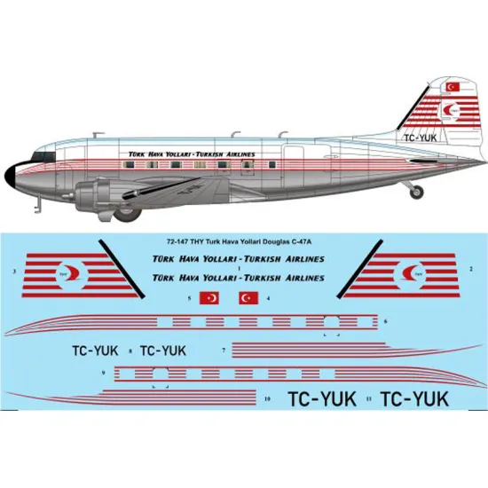 26decals 72-147 1/72 Thy Turk Hava Yollari Douglas C-47 Decal For Aircraft