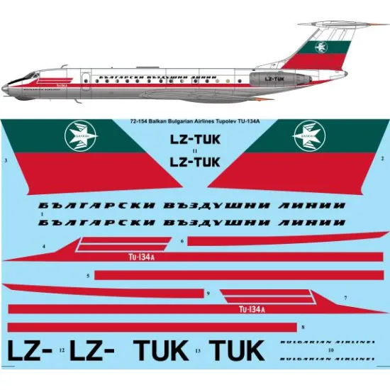 26decals 72-154 1/72 Balkan Early Tupolev Tu-134a Decal For Aircraft