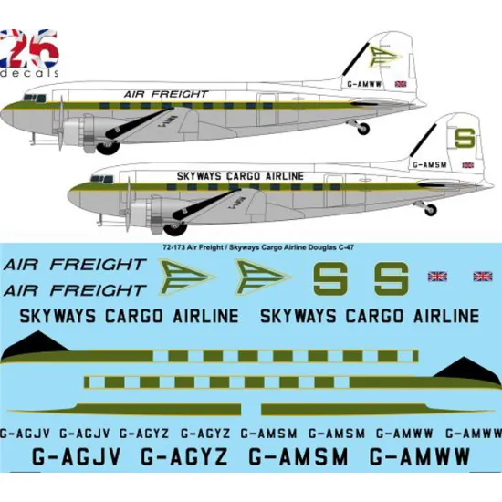 26decals 72-173 1/72 Air Freight Douglas C-47 Decal For Aircraft