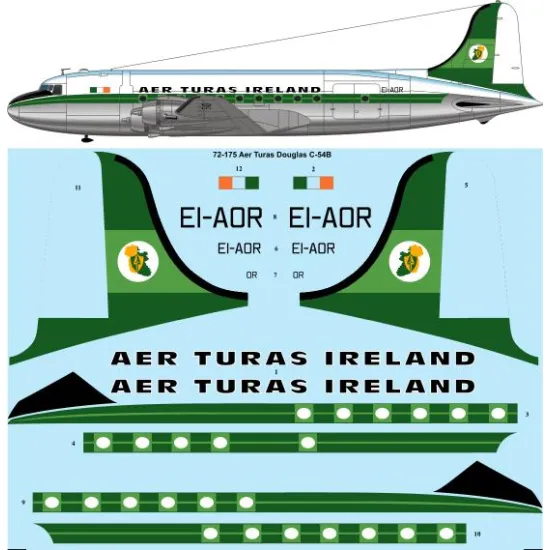 26decals 72-175 1/72 Aer Turas Douglas C-54 Decal For Aircraft