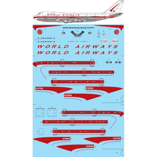 26decals 200-05 1/200 World Airways Boeing 747-273c Decal For Aircraft