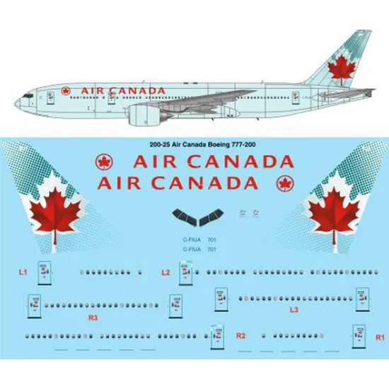 26decals 200-25 1/200 Air Canada Boeing 777-200 Laser Decal