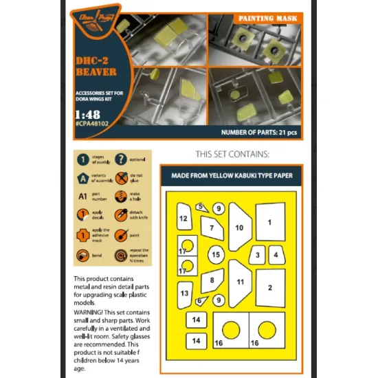 Clear Prop Cpa48102 1/48 Dhc-2 Beaver Painting Mask On Yellow Kabuki Paper For Dora Wings Kit