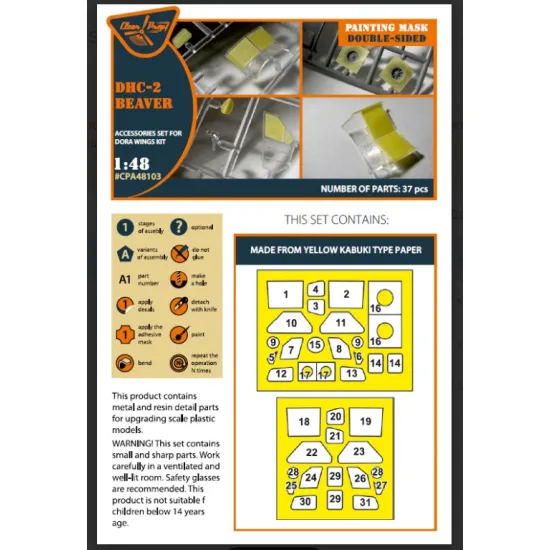 Clear Prop Cpa48103 1/48 Dhc-2 Beaver Double-sided Painting Mask On Yellow Kabuki Paper For Dora Wings Kit