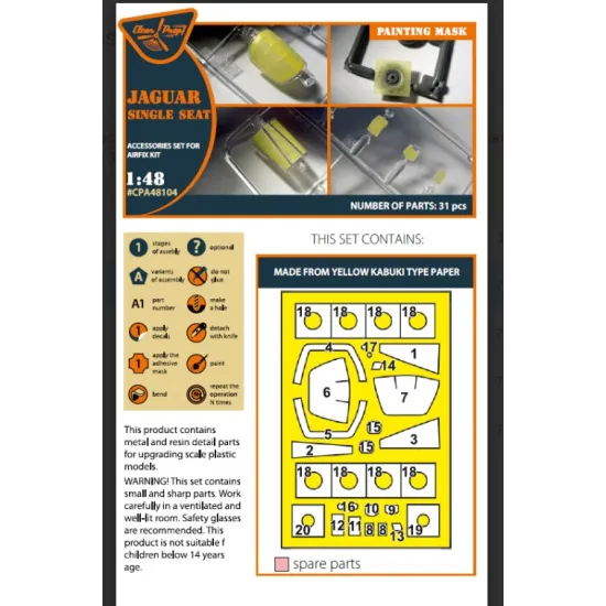 Clear Prop Cpa48104 1/48 Jaguar Single Seat Painting Mask On Yellow Kabuki Paper For Airfix Kit