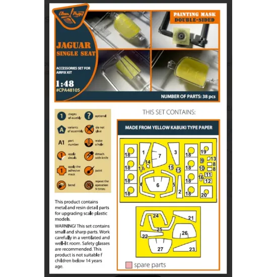 Clear Prop Cpa48105 1/48 Jaguar Single Seat Double-sided Painting Mask On Yellow Kabuki Paper For Airfix Kit