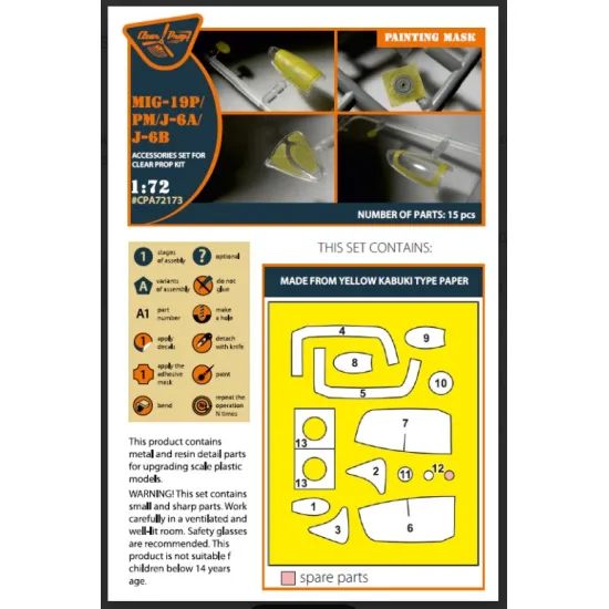 Clear Prop Cpa72173 1/72 Mig-19p/Pm/J-6a/J-6b Painting Mask On Yellow Kabuki Paper For Cp Kits