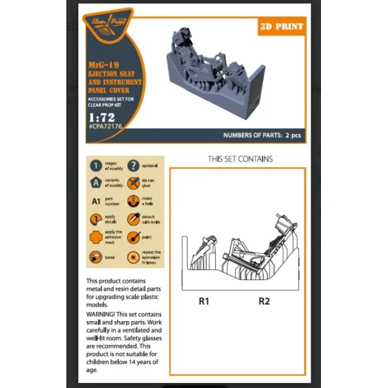 Clear Prop Cpa72176 1/72 Mig-19 Ejection Seat And Instrument Panel Cover For Cp Kits