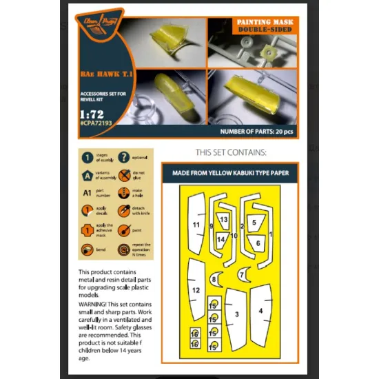 Clear Prop Cpa72193 1/72 Bat Hawk T1 Double-sided Painting Mask On Yellow Kabuki Paper For Revell Kit