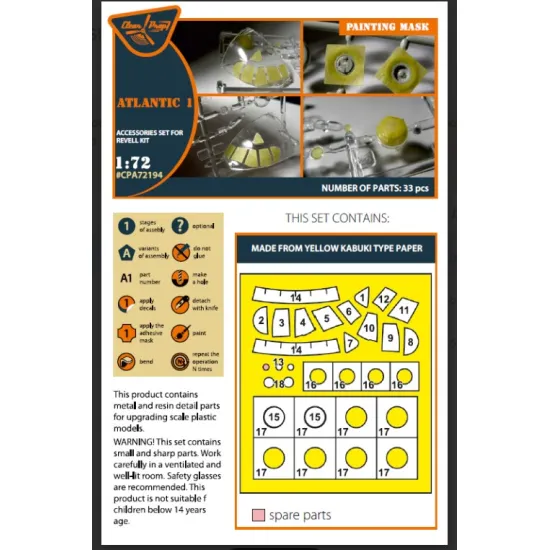 Clear Prop Cpa72194 1/72 Atlantic 1 Painting Mask On Yellow Kabuki Paper For Revell Kit