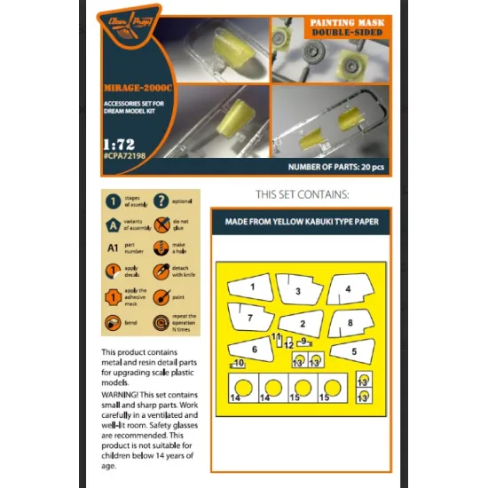 Clear Prop Cpa72198 1/72 Mirage-2000c Double-sided Painting Mask On Yellow Kabuki Paper For Dream Model Kits