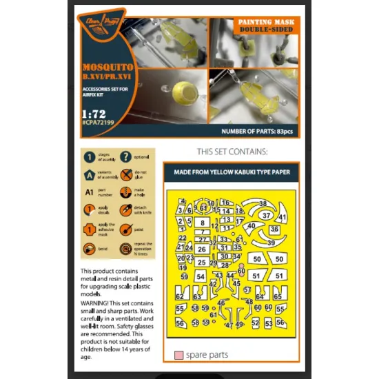 Clear Prop Cpa72199 1/72 Mosquito B Xvi/Prxvi Double-sided Painting Mask On Yellow Kabuki Paper For Airfix Kit