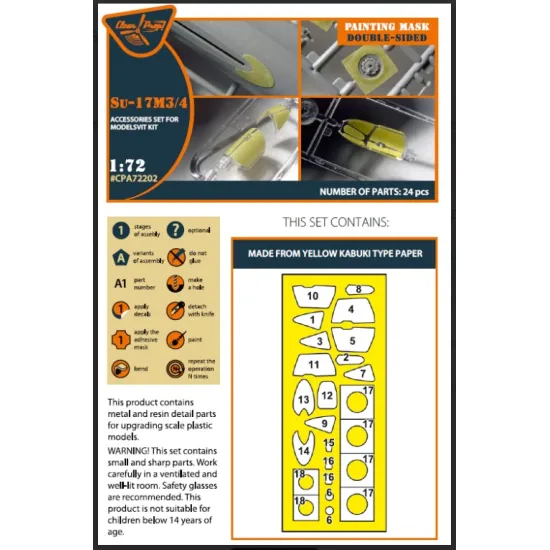 Clear Prop Cpa72202 1/72 Su-17m3/4 Double-sided Painting Mask On Yellow Kabuki Paper For Modelsvit Kit