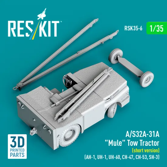 Reskit Rsk35-0006 1/35 A/S32a-31a Mule Tow Tractor Short Version Ah-1, Uh-1, Uh-60, Ch-47, Ch-53, Sh-3