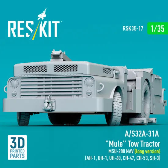 Reskit Rsk35-0017 1/35 A/S32a-31a Mule Tow Tractor Msu-200 Nav Long Version Ah-1, Uh-1, Uh-60, Ch-47, Ch-53, Sh-3