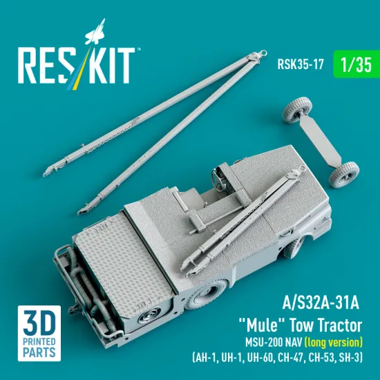 Reskit Rsk35-0017 1/35 A/S32a-31a Mule Tow Tractor Msu-200 Nav Long Version Ah-1, Uh-1, Uh-60, Ch-47, Ch-53, Sh-3