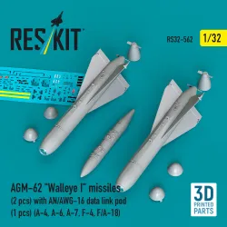 Reskit Rs32-0562 1/32 Agm-62 Walleye I Missiles With An/Awg-16 Data Link Pod