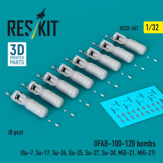 Reskit Rs32-0567 1/32 Ofab-100-120 Bombs 8 Pcs Resin Kit