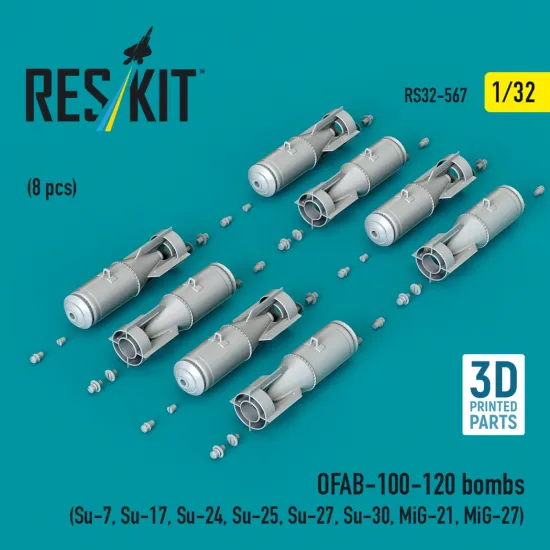 Reskit Rs32-0567 1/32 Ofab-100-120 Bombs 8 Pcs Resin Kit