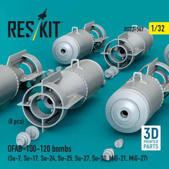 Reskit Rs32-0567 1/32 Ofab-100-120 Bombs 8 Pcs Resin Kit