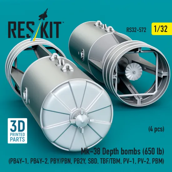 Reskit Rs32-0572 1/32 Mk-38 Depth Bombs 650 Lb 4 Pcs Resin Kit