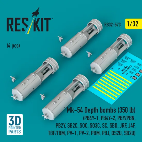 Reskit Rs32-0572 1/32 Mk-38 Depth Bombs 650 Lb 4 Pcs Resin Kit