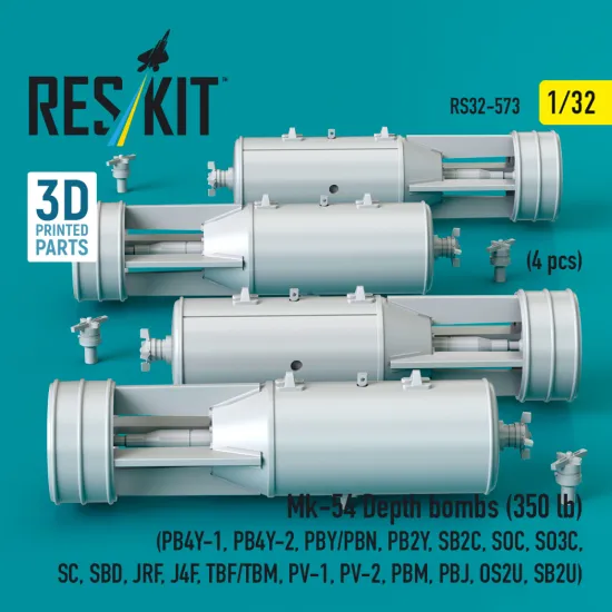 Reskit Rs32-0572 1/32 Mk-38 Depth Bombs 650 Lb 4 Pcs Resin Kit