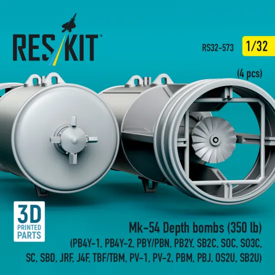 Reskit Rs32-0572 1/32 Mk-38 Depth Bombs 650 Lb 4 Pcs Resin Kit
