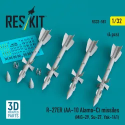 Reskit Rs32-0581 1/32 R-27er Aa-10 Alamo-c Missiles 4 Pcs Mig-29, Su-27, Yak-141