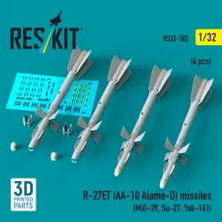 Reskit Rs32-0582 1/32 R-27et Aa-10 Alamo-d Missiles 4 Pcs Resin Kit